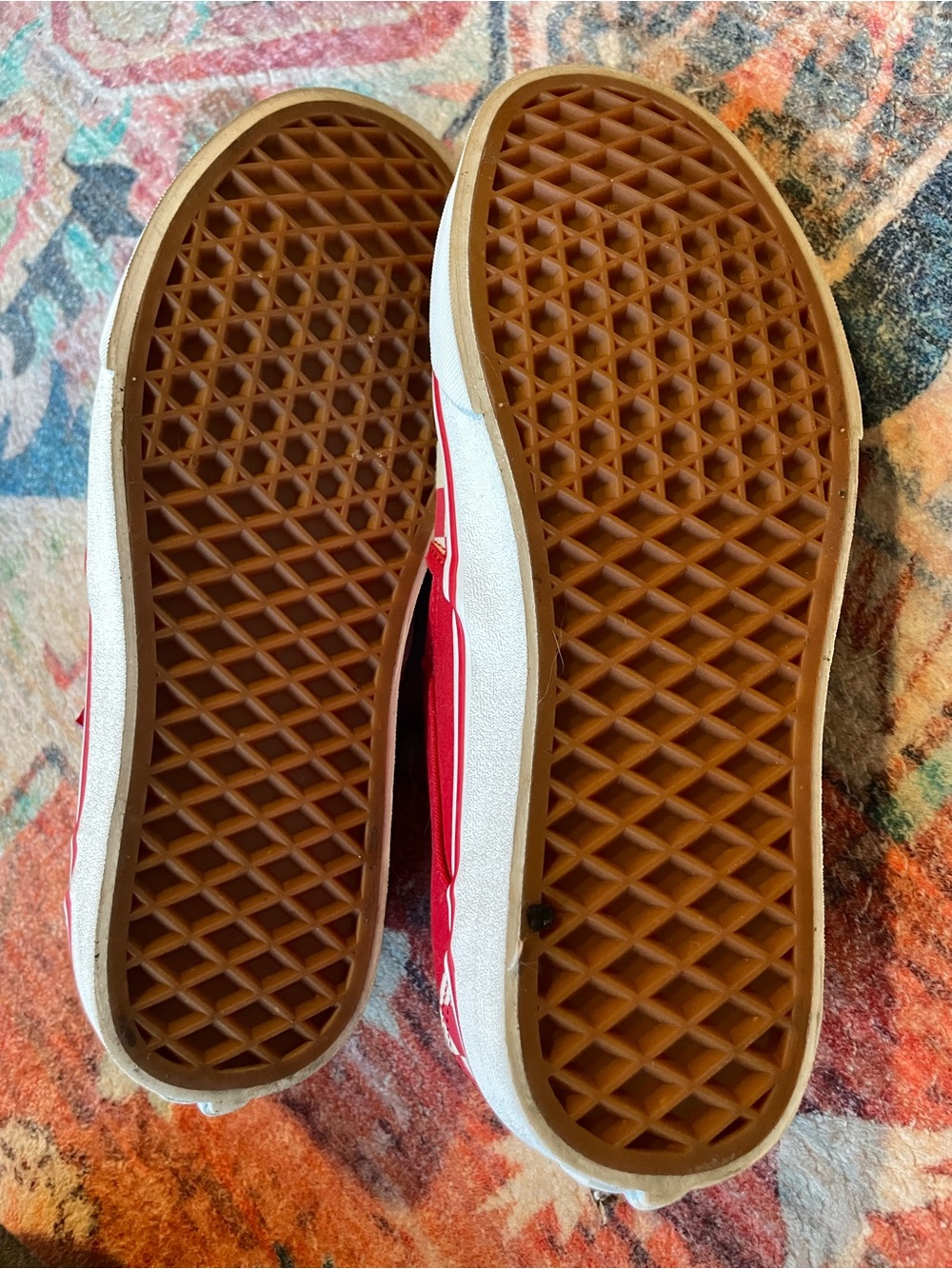 VANS Red and Cream Checkerboard Slip Ons Sz 7 - Picture 6 of 7